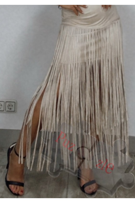 Md.Falda flecos beig